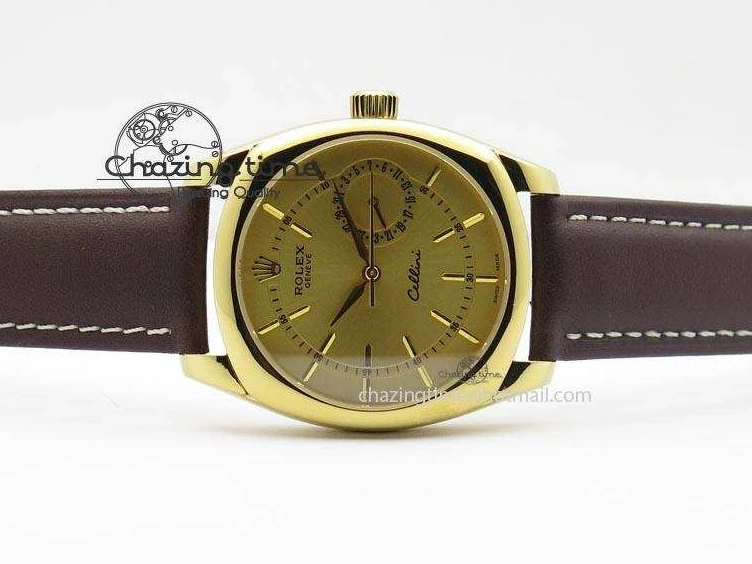 MiroTime 0505 Thermal Cellini Date YG Gold Sticks Dial On Brown Leather Strap A 3885